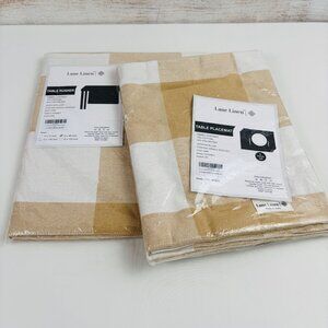 Lane Linen Table Placemats and Runner Checkered Beige White Cotton Blend